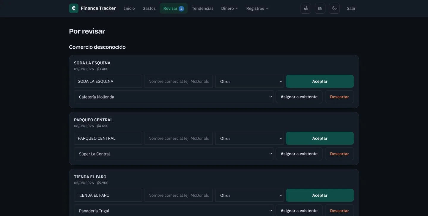 Cola de revisión con gastos pendientes por confirmar
